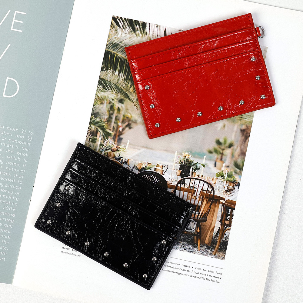 2026 Xiaohongshu Hot-Selling Korean-Style Minimalist Card Holder for Women, High-End Rivet Crack Pattern Card Holder, Fashionable Cross-Border Wallet