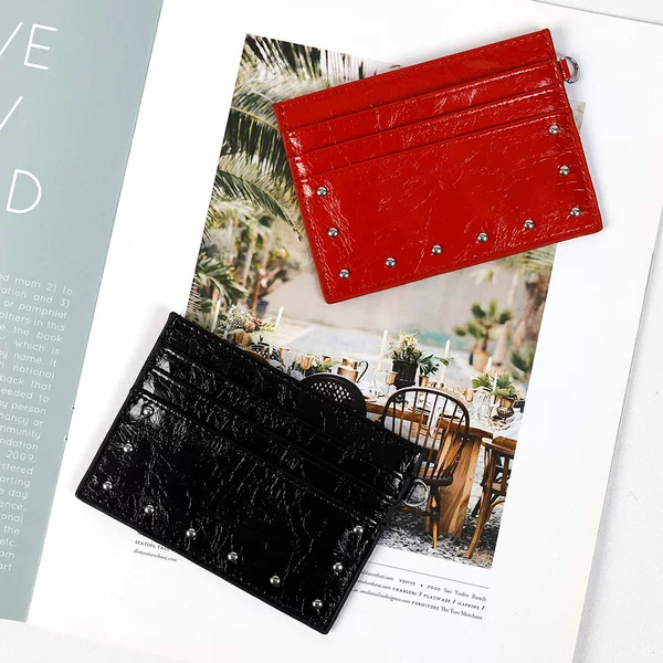 2026 Xiaohongshu Hot-Selling Korean-Style Minimalist Card Holder for Women, High-End Rivet Crack Pattern Card Holder, Fashionable Cross-Border Wallet
