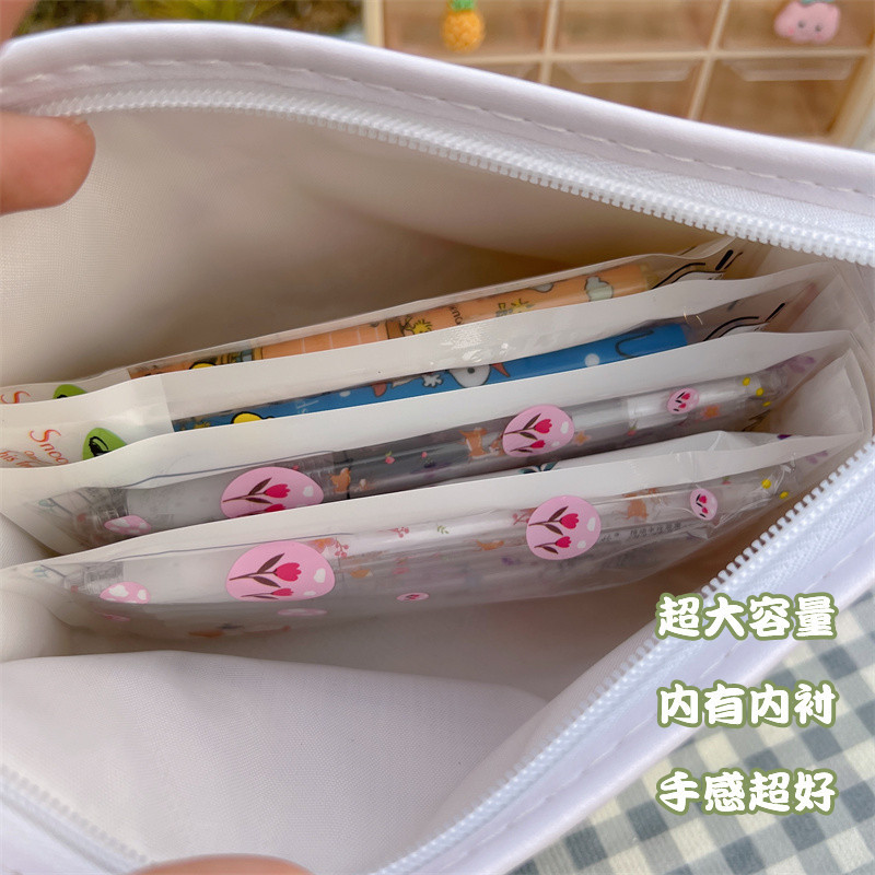 Tulip de gran capacidad pu niña corazón estuche para lápices estilo ins bolsa de papelería de alto valor bolsa de almacenamiento estuche para lápices impermeable