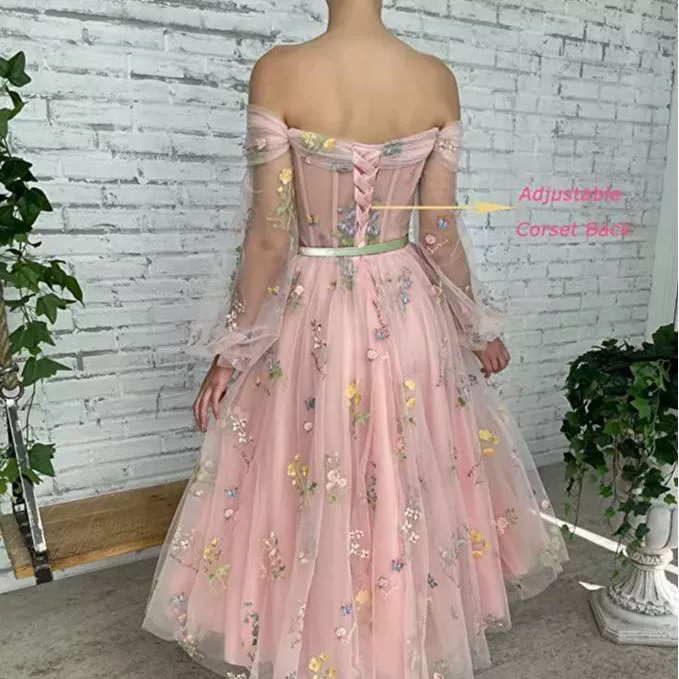 Shiffon lace elegant multicoloured dress, long skirt, Amazon, graduation party, mid-length
