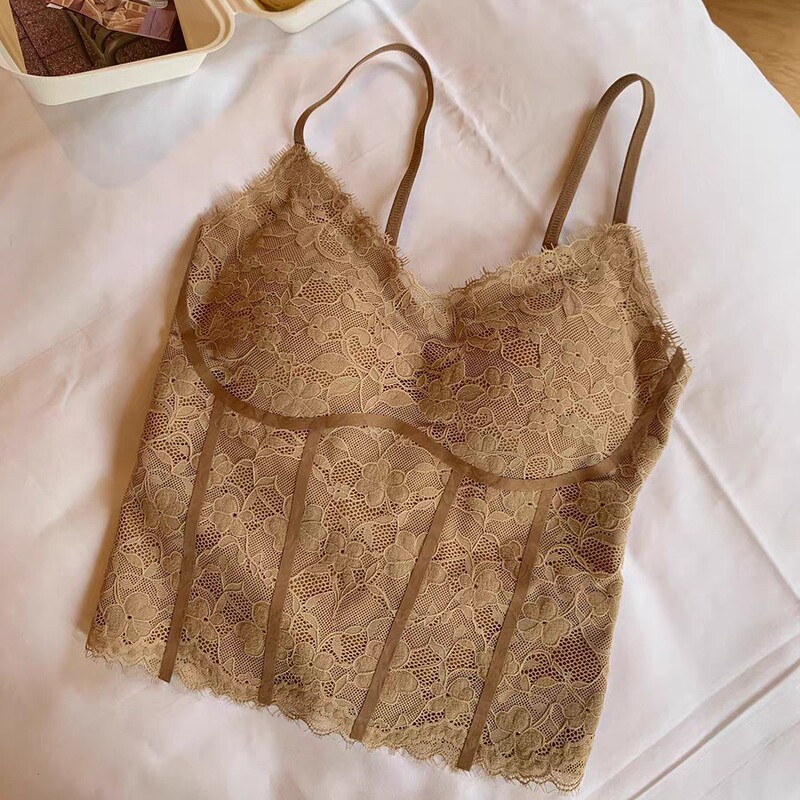 6063 # 2025 Retro Floral Lace Small Sling Versatile and Comfortable with Breast Pad Fixed Cup Sling Beautiful Back
