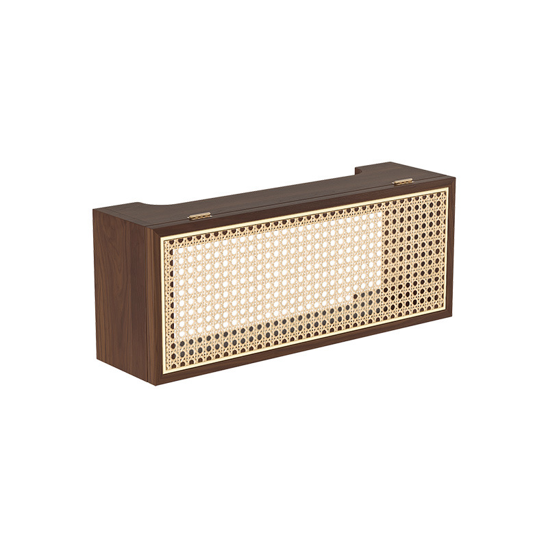 Estante de almacenamiento de madera maciza y ratán para enrutador wifi, soporte montado en la pared para decodificador de TV