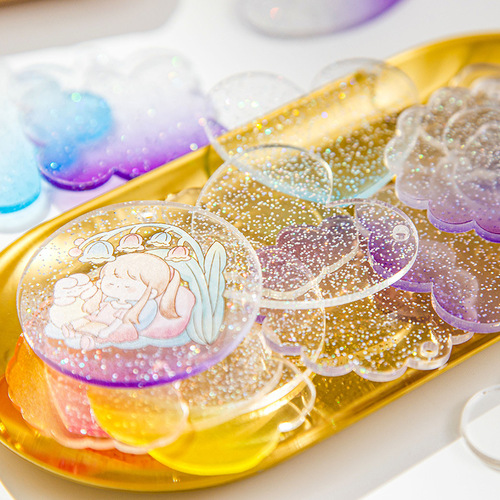 insgu chuck diy handmade transparent gradient glitter love acrylic sheet small disc disc decorative pendant