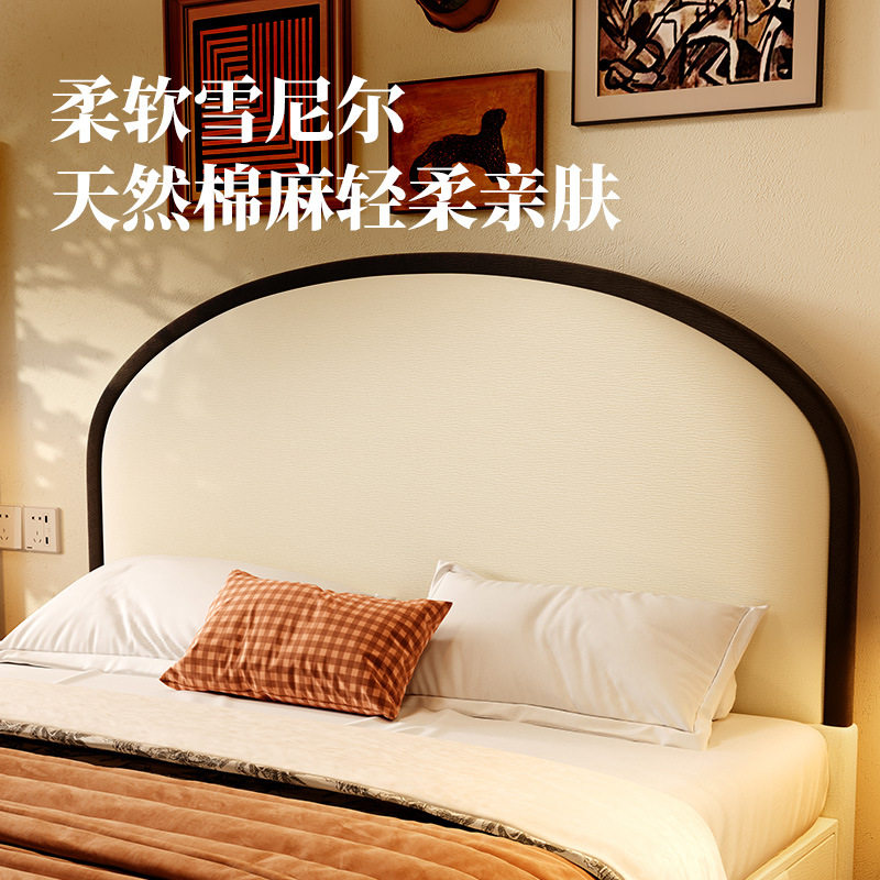 吉与法式复古白色暮夏床雪尼尔绒床平移储物带抽屉收纳双人布艺床