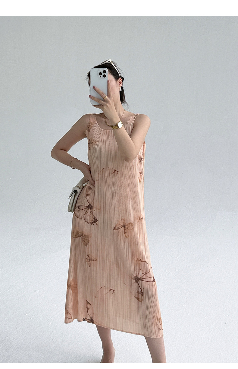Đầm suông midi in họa tiết bướm gradient phong cách Pháp — màu tím nhạt chi tiết 1