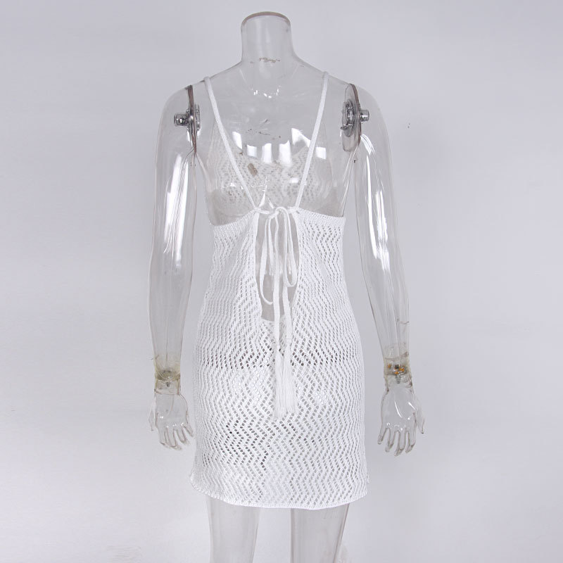 Hollow Out Design Beach Style Women's Beach Solid Color Hollow Out Cover Ups