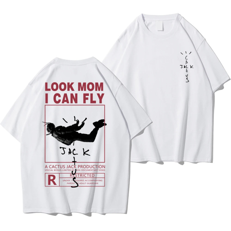 Street cactus-Jack cotton summer men and women look at mom I can fly hip hop short sleeve t-shirt