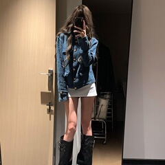 牛仔小香风外套女装秋季宽松复古肌理感立领蓝色夹克百搭气质上衣