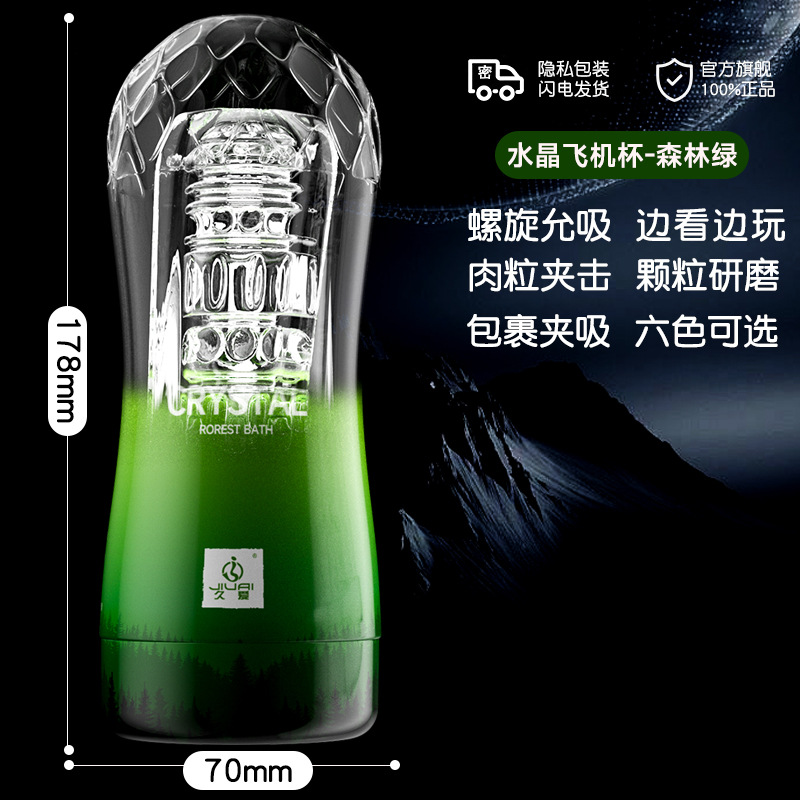 Jiuai Crystal Aircraft Cup Manual Male Masturbator with Telescopic Textured Sleeve — detail image 1