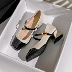 法式瑪麗珍鞋高跟鞋粗跟單鞋女2023年新款春秋一腳蹬大碼鞋41-43