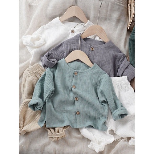 Artistic Style~ Spring Item for Little Kids Baby Cotton Linen Long Sleeve Jacket Unisex Thin Buttoned Solid Color Cardigan for Layering