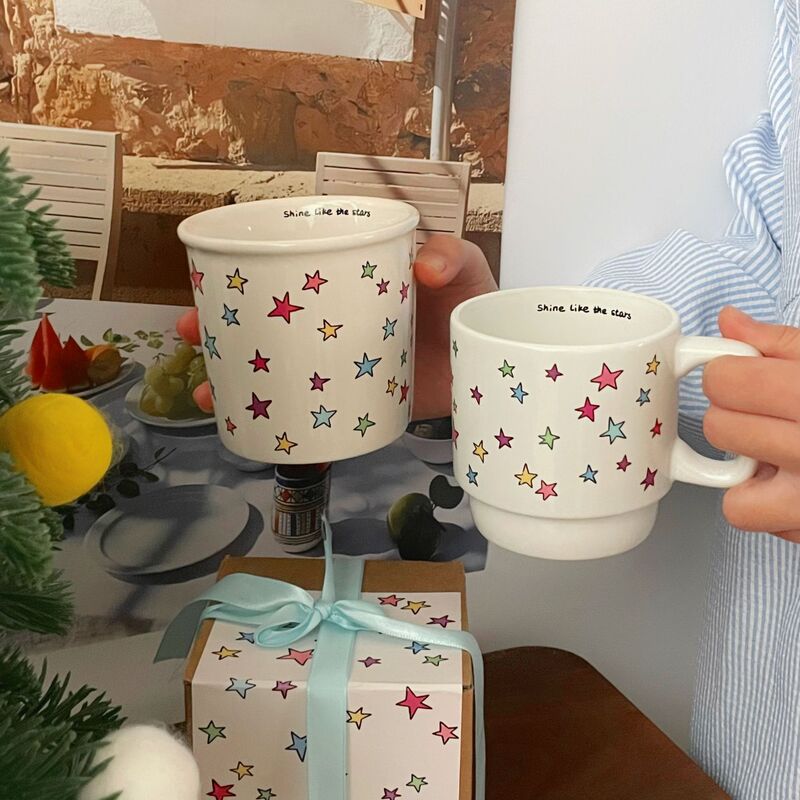 オリジナルカラー星マグカップinsかわいいハンドルカップ陶磁器カップコーヒーカッププレゼントカップ|undefined