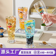 正版蜡笔小新玻璃啤酒杯水杯新款高颜值卡通可爱果汁杯冷饮杯批发
