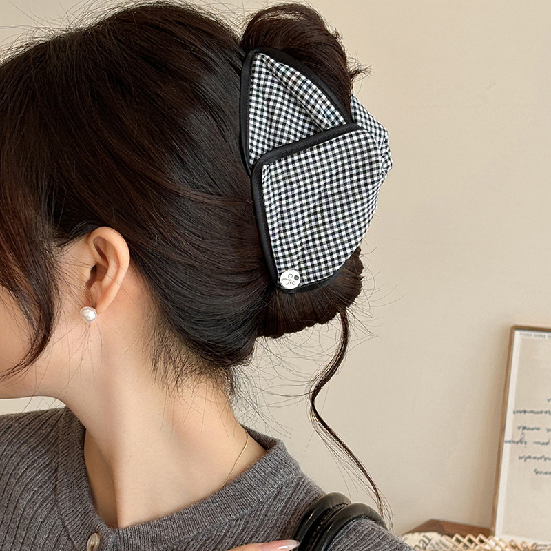 新しいレトロな韓国生地のリボン三角形クリップ女性の大きなヘアクリップ後頭部の髪の量シャーククリップ|undefined