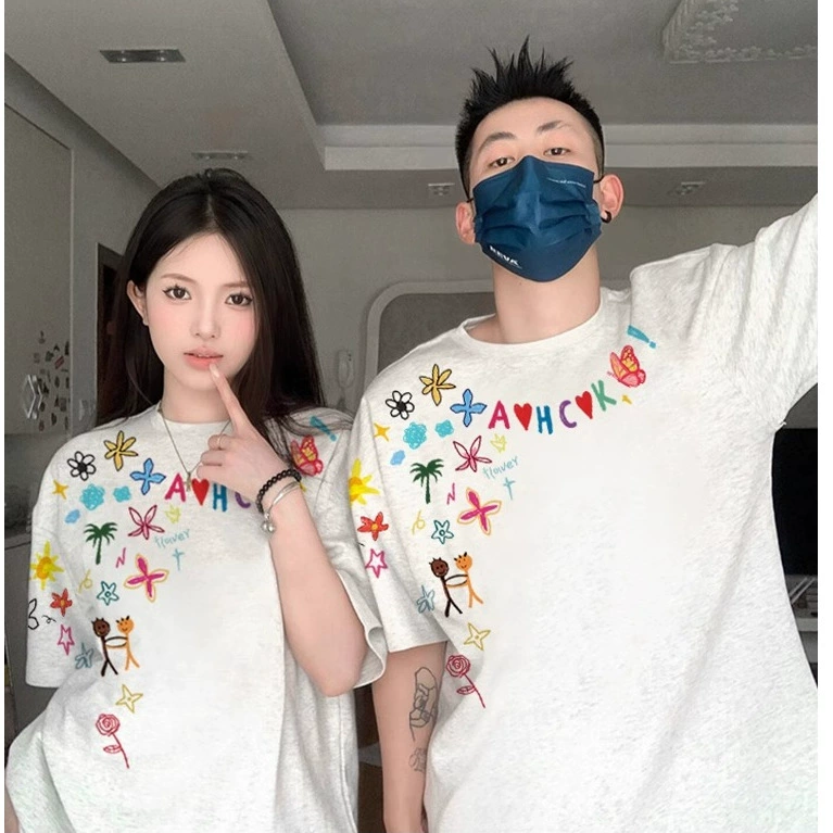 Пары футболки нишевые не бьет 2025 новый летний премиум-стиль уникальный свободный топ с короткими рукавами для мужчин и женщин