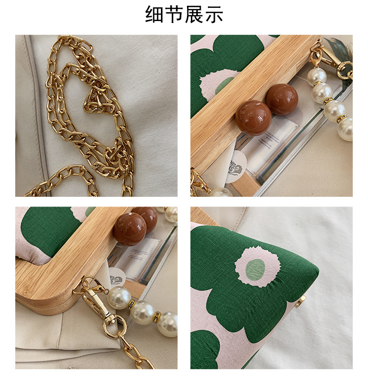 Fashion Contrast Color Chain Wooden Handle Pearl Handbag display picture 11