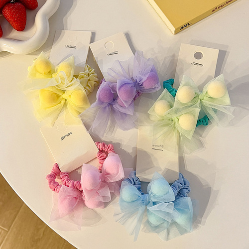 Children's cute candy-colored bow headband hair rope baby hair tie rubber band high elastic rubber set female headband