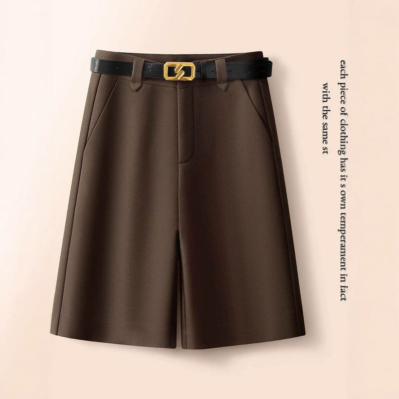 Fashionable Loose-Fitting Versatile Five-Point Wide-Leg Shorts for Women, Summer 2026, Spring and Autumn, High-Waisted Slimming Suit-Style Casual Straight Pants Fashionable Loose-Fitting Versatile Five-Point Wide-Leg Shorts for Women, Summer 2026, Spring and Autumn, High-Waisted Slimming Suit-Style Casual Straight Pants