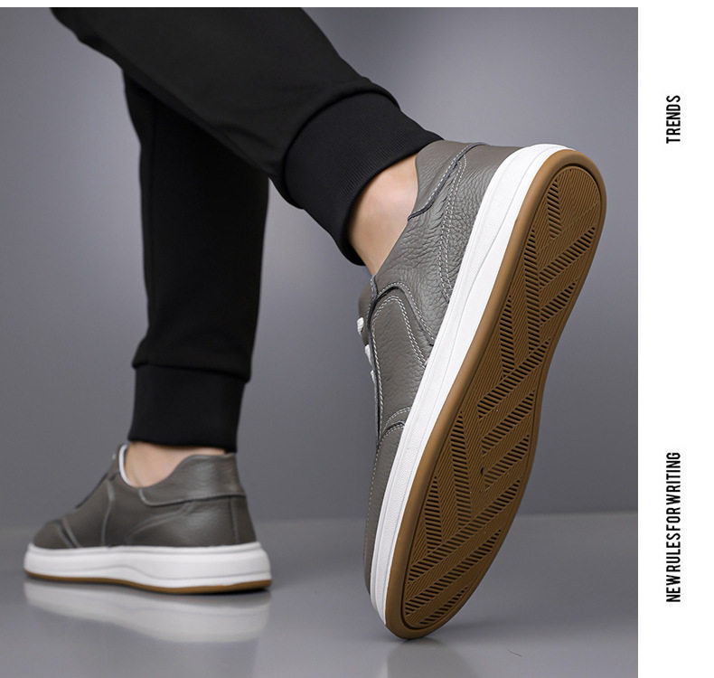 Giày sneaker nam da bò thật thoáng khí, giày trắng thời trang dây buộc phía trước — Màu trắng nhạt, màu trắng tinh khiết, màu xám, đen chi tiết 21