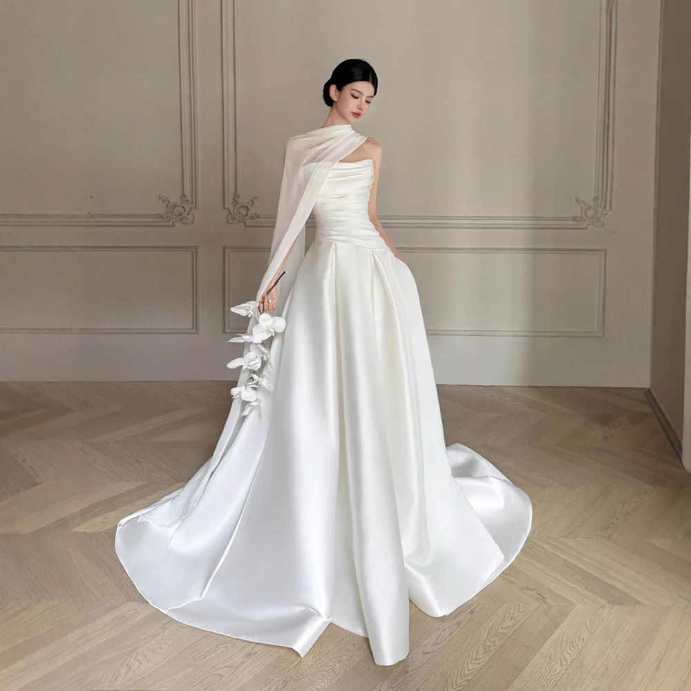 French-Style High-End Light Wedding Dress 2026 New Bride Forest-Style Super Fairy Satin Elegant Wedding Dress for Going Out and Welcoming Guests