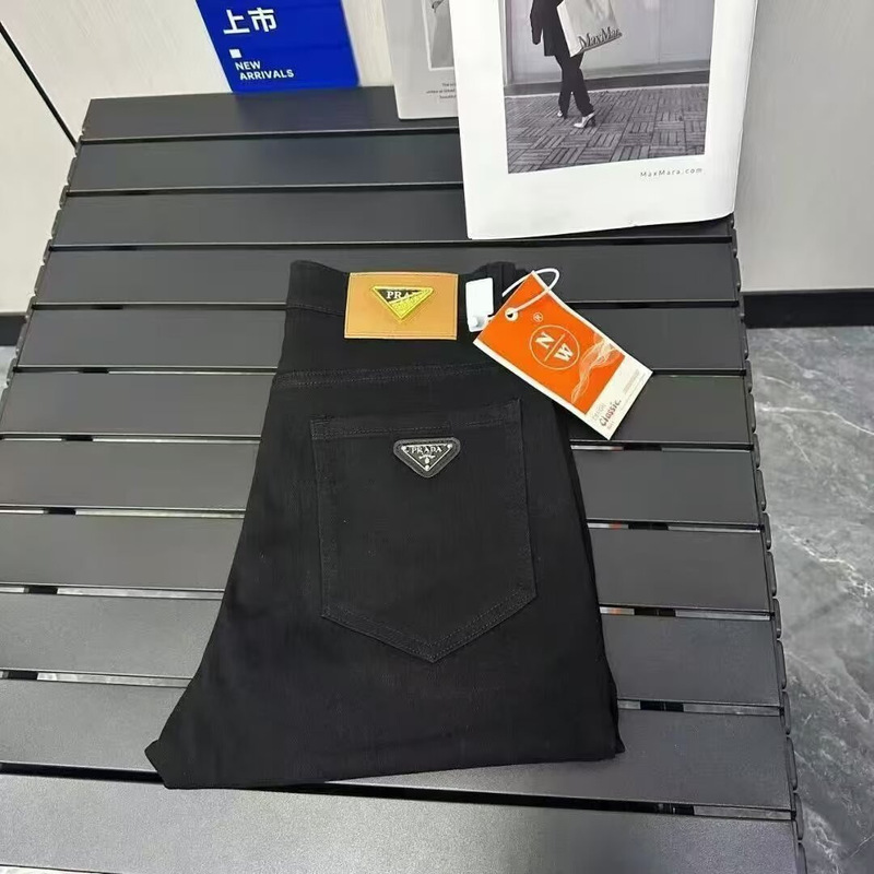 Light Luxury New European Fashion Versatile Casual Inverted Triangle Stretch Men's Slim Straight-Leg Anti-Fade Denim Pants