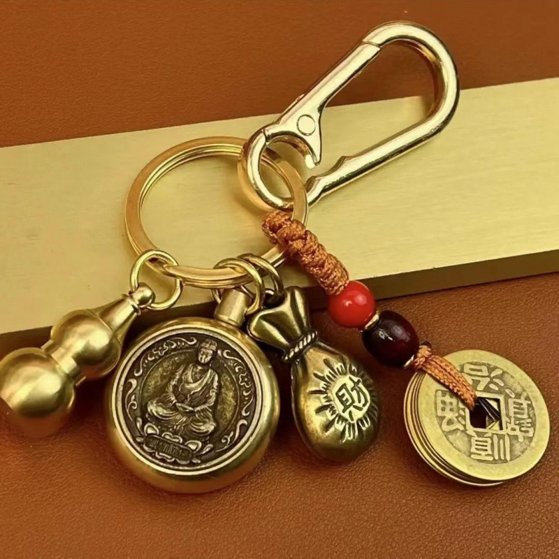 Twelve Zodiac Signs, One Side of the Zodiac Sign and One Side of the Patron Saint, Five Emperors Money, Lucky Bag Keychain, Creative Small Pendant