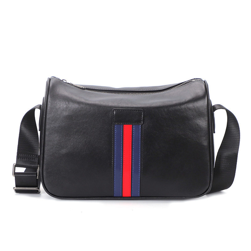 Túi đeo chéo nam da bò thật 29×11×17 cm phong cách đường phố — Màu đen
