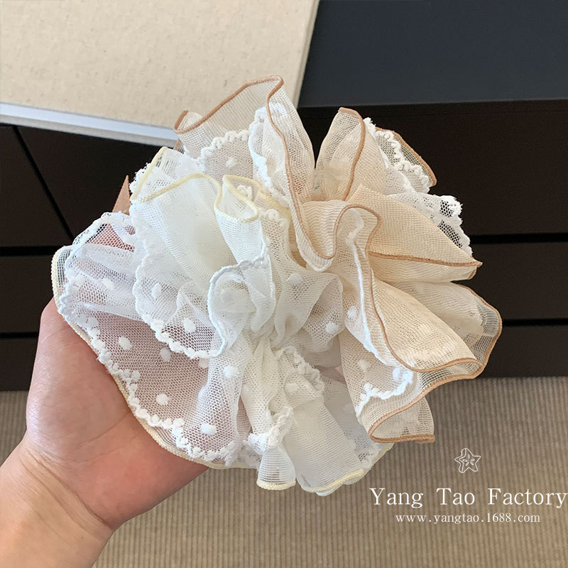 Hermoso hilo de malla de encaje punto tridimensional de doble capa de cabello grueso anillo de cabello de cabello cuerda de cabello baja joyas de cabello de cola de caballo