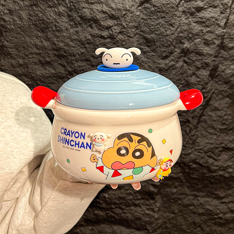 Lápiz pequeño nuevo cuenco de fideos de cerámica lindo cuenco de fideos casero con cubierta muñeca de dibujos animados orejas regalos de cumpleaños de gran capacidad