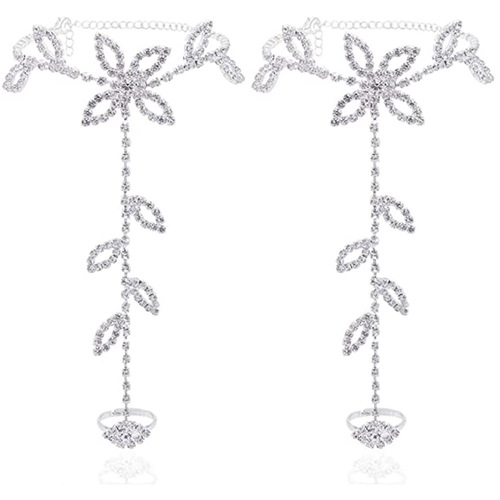 European and American popular accessories, personalized leaf-shaped water diamond bangle ankle chain, summer beach ankle accessories, cross-border accessories Anklet