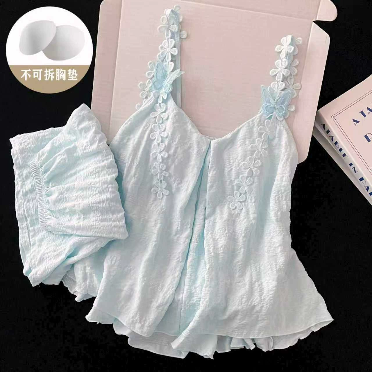 Top with cups, summer cute pijama, sexy set with bow, lifting effect