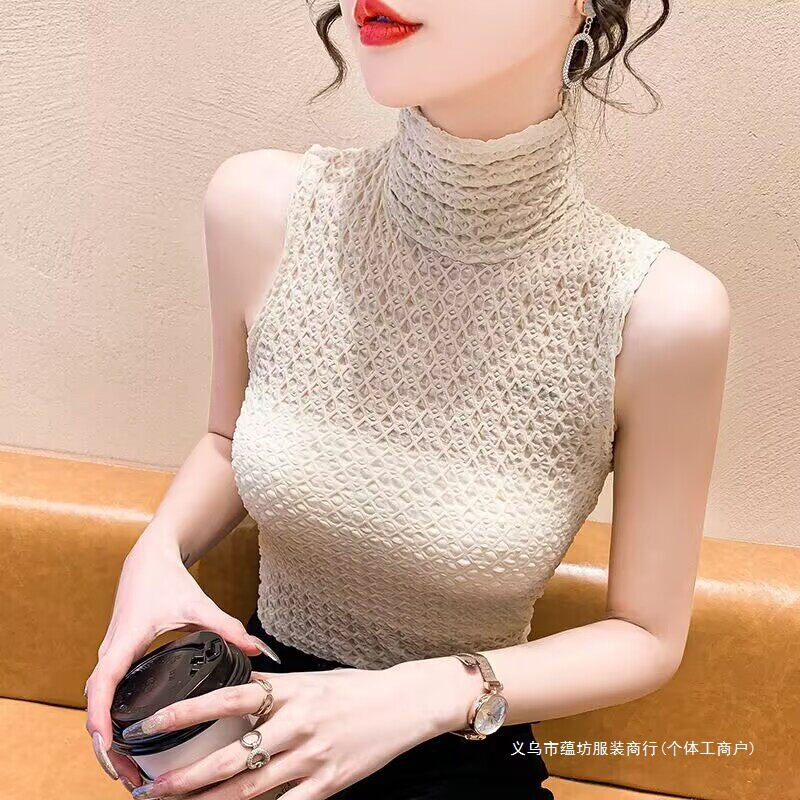 New Lace Mesh Sleeveless Vest for Women, Summer New Korean Style Sexy High-Necked Top, Trendy Autumn Wear New Lace Mesh Sleeveless Vest for Women, Summer New Korean Style Sexy High-Necked Top, Trendy Autumn Wear