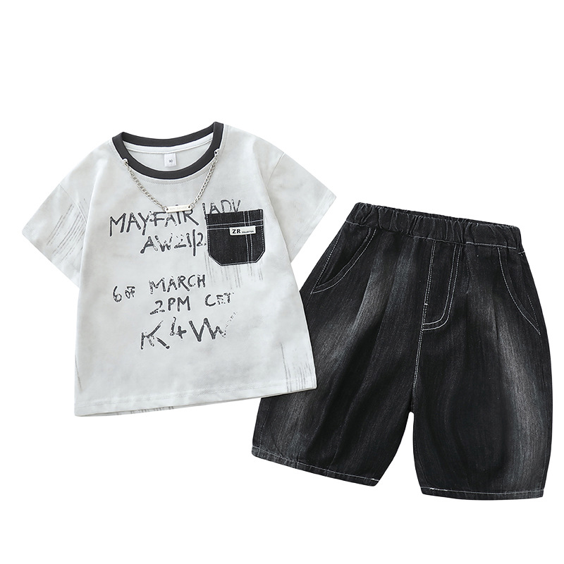8131 traje de verano para niños 2025 nuevos pantalones cortos de manga corta atractivos para niños de dos piezas ropa de verano para bebés de moda