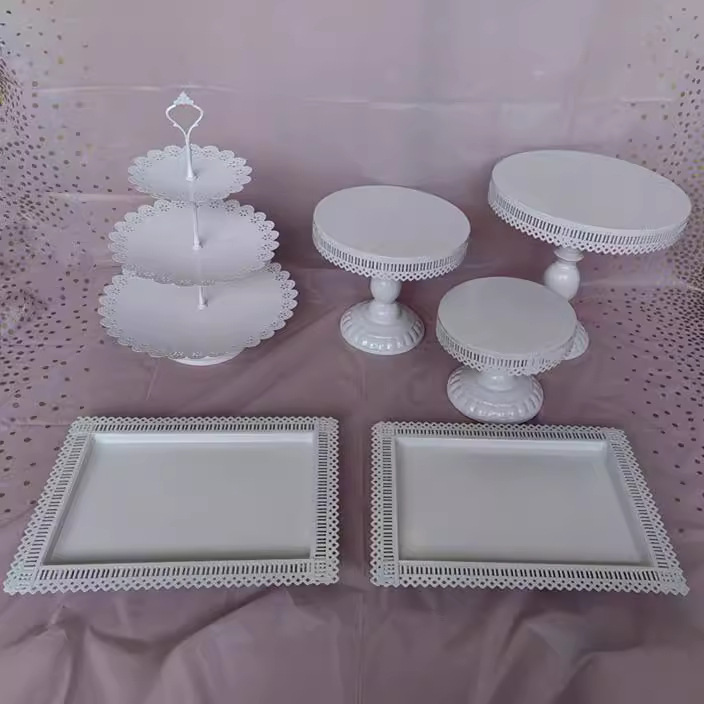 Estante de pastel europeo de hierro forjado conjunto de decoración de boda postres tienda de bocadillos estante de baile prop bandeja de pastel