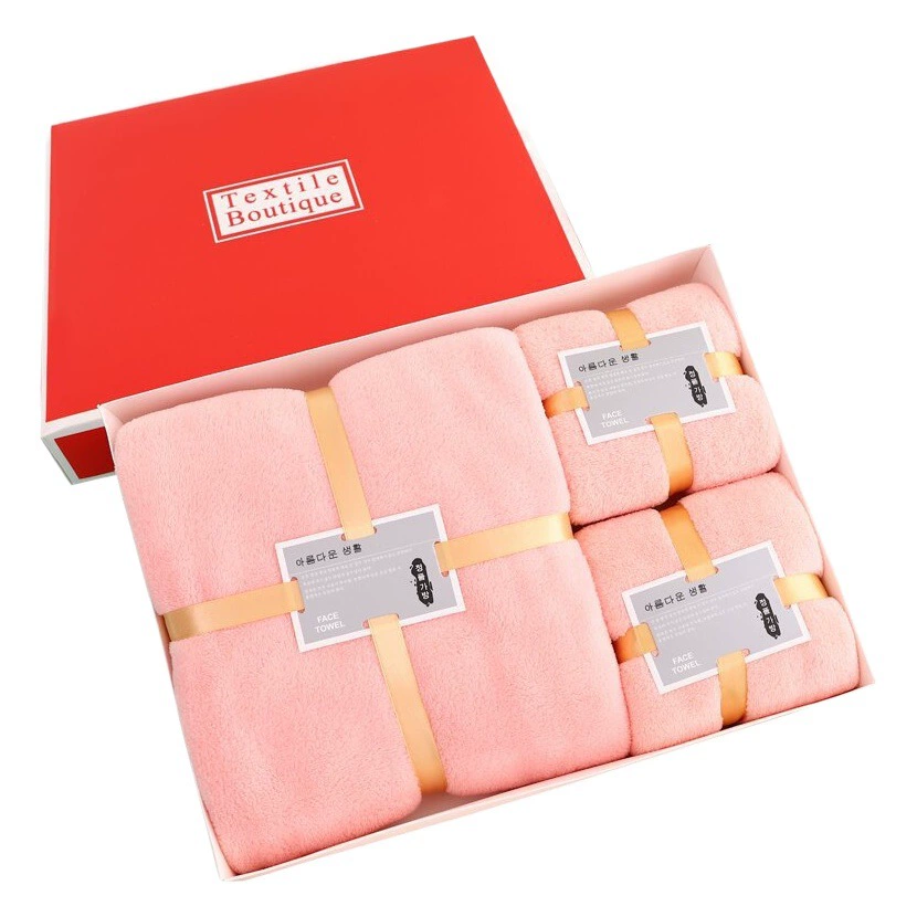 Коралловое бархатное полотенце банное полотенце набор из трех частей подарочная коробка бизнес-компания подарок подарок подарок полотенце событие с логотипом подарка
