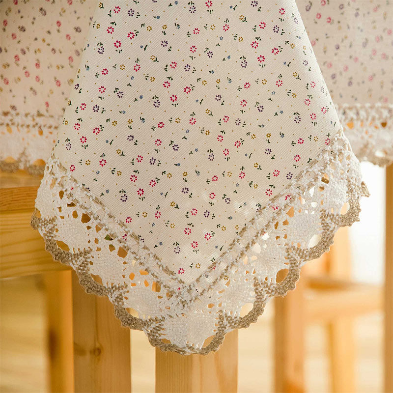 Fresh and Simple Floral Korean-Style Tablecloth with Cotton Lace, Dining Table Cloth, Coffee Table Cloth, Tv Cabinet Cover Cloth, Factory Wholesale