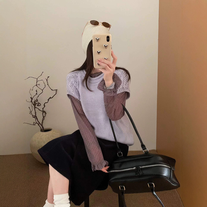 Spring and Autumn Fashionable New Pullover Short-Sleeve Knit Layered Round-Neck Vest Solid Color Hollow Sleeveless Knitwear for Women Spring and Autumn Fashionable New Pullover Short-Sleeve Knit Layered Round-Neck Vest Solid Color Hollow Sleeveless Knitwear for Women