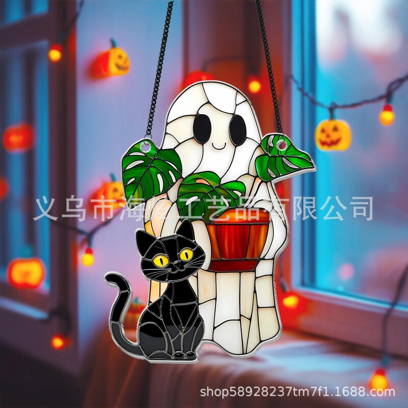 クロスボーダー新黒猫植物ゴーストアクリル窓吊りハロウィン装飾吊り下げ壁ポーチフラット吊り下げ装飾|undefined