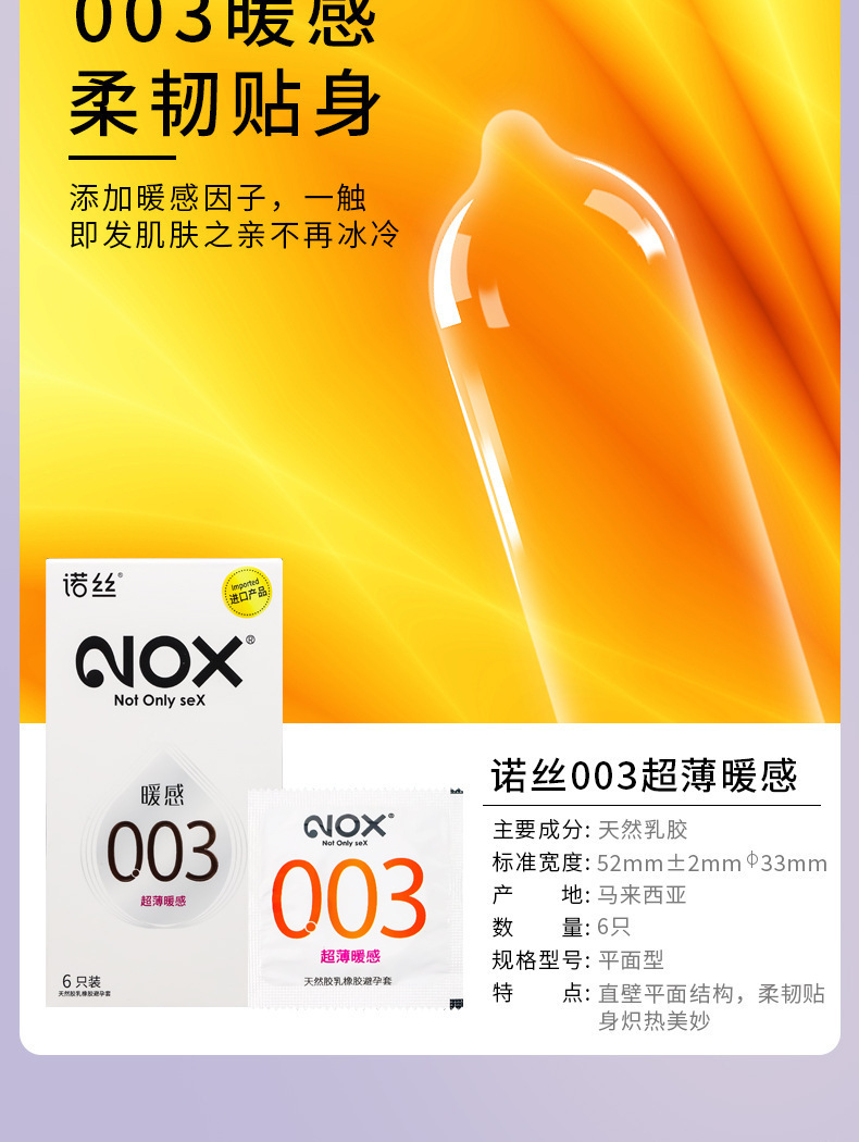 Nox 003 Ultra-Thin Condoms, Smooth Unscented Latex, Medium, 6-Pack — detail image 15