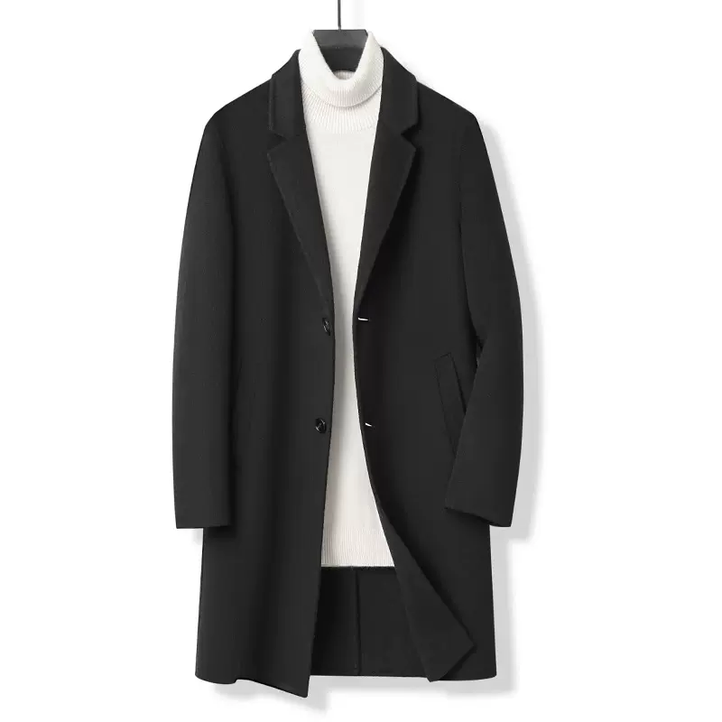 2025秋季新款双面羊毛大衣中长款男式风衣外套男修身青中年男装