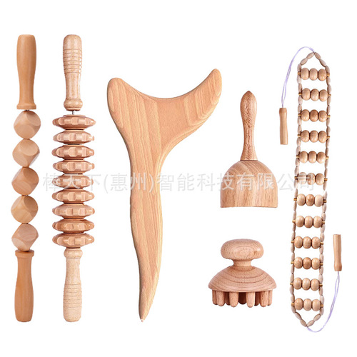 Wooden massage roller, Guanjin stick, scraping board, Wood therapy massage cup, Mushroom head massage tool, Lymphatic massage set