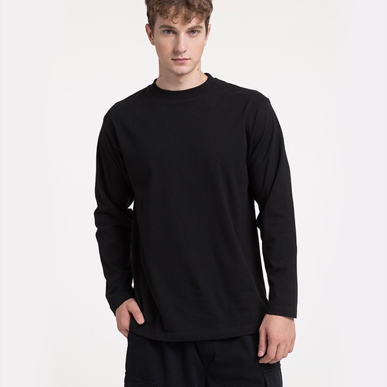 Exportación a Japón 220g camiseta de manga larga de algodón pesado de algodón suelto para hombres y mujeres camisa de fondo de color sólido suéter casual de moda