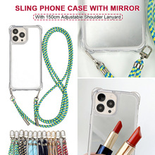 永誉多功能挂绳手机壳适用于iPhone13Pro/11女生12补妆镜面保护套