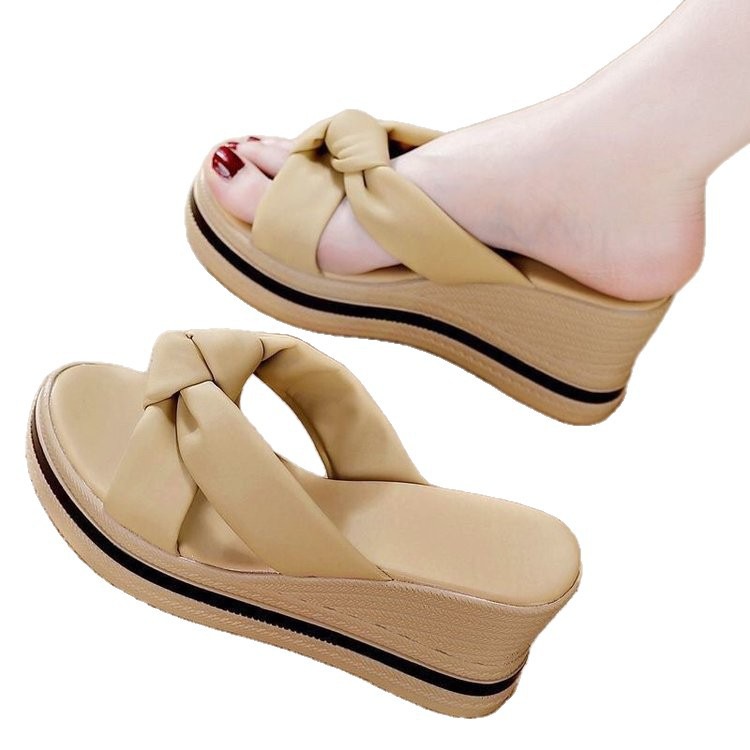 Zapatillas de clima de tacones inclinadas para mujeres 2026 verano nueva moda damas sandalias de tacones altos muffin grueso zapatillas de mujer image 5