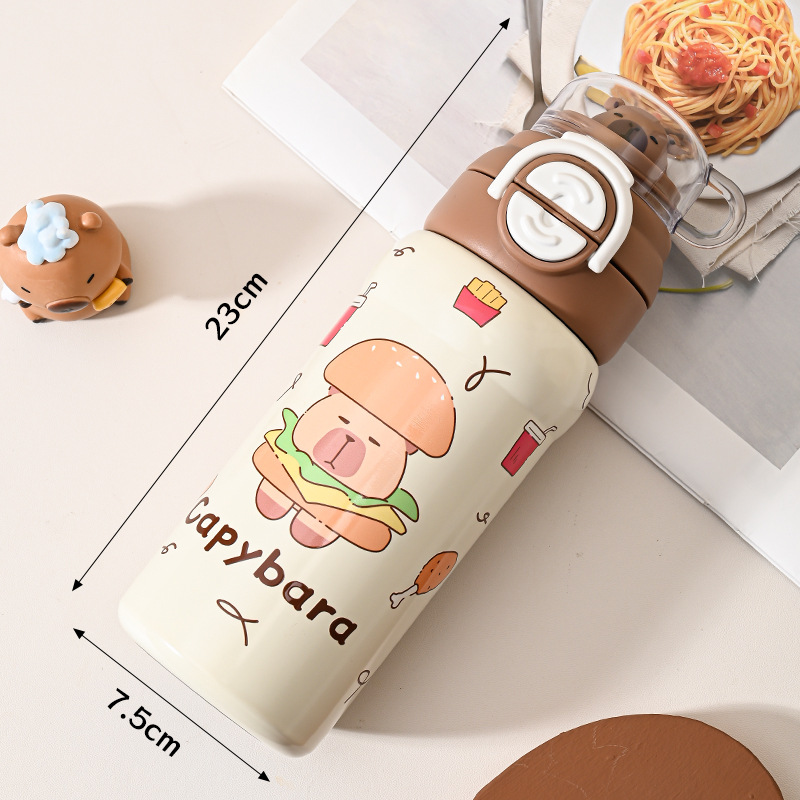 Taza de acero inoxidable de alta calidad de dibujos animados de alta capacidad de impresión 3D de moda encantadora taza de agua de paja portátil tres tazas de bebida