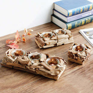 Handmade Wooden Candle Holder Home Decoration European Retro Ornaments Romantic Candlelight Dinner Wedding Gift Props