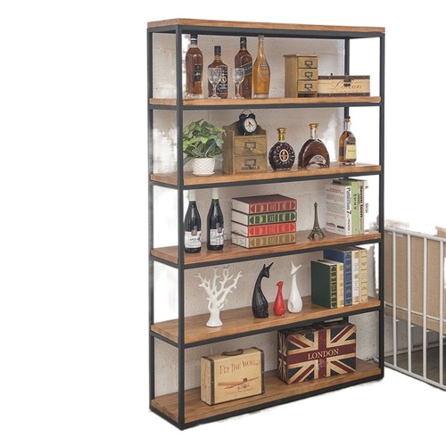 3l American retro floor-standing solid wood iron bookshelf storage rack storage rack shelf bookcase kitchen partition storage rack