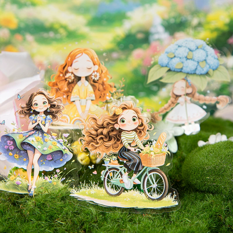 Красивый день наклейки в цветочных кустах истории серии мультфильм девушка diy ручной счет декоративный коллаж материал