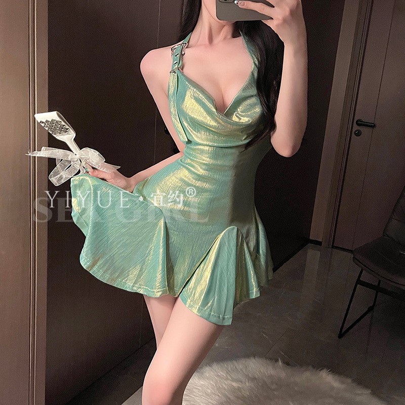 섹시한 속옷 섹시한 패션 기질 포기 슬림 핏 등이없는 목 매달려있는 원피스 뜨거운 유혹 파자마 여성 8996