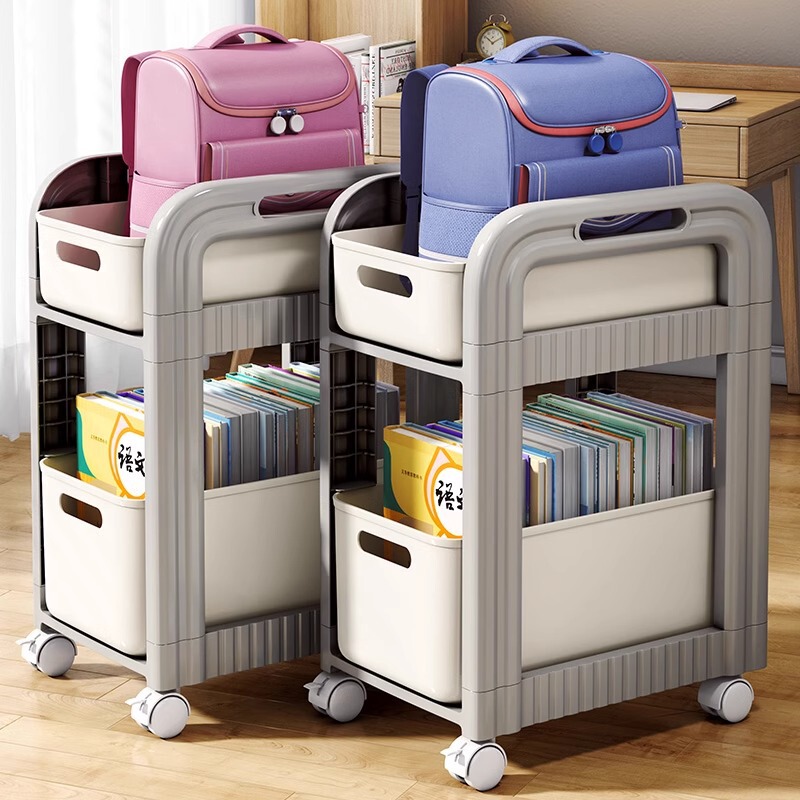 School Bag Storage Rack Movable Cart Book Storage Artifact under Table Multi-layer Household Living Room Snack Storage Rack